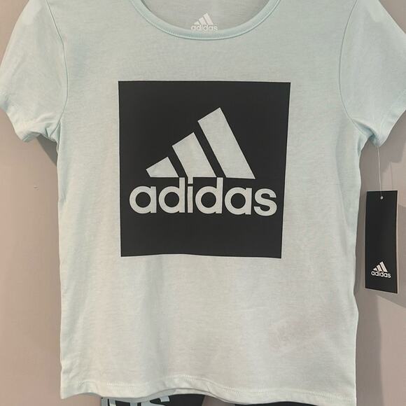 Adidas Size 6 Ice Mint/Black Bike Short and Tee 2-Piece Matching Set - Picture 4 of 9